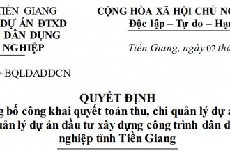 Quyết định về việc công bố công khai quyết toán thu, chi quản lý dự án năm 2021 của Ban Quản lý dự án đầu tư xây dựng công trình dân dụng và công nghiệp tỉnh Tiền Giang